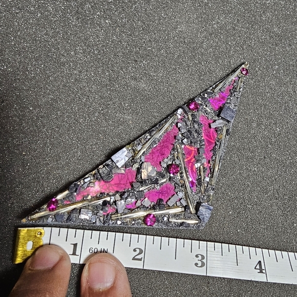 Abstartct Hand Made Artist Signed Artistic Brooch Pin Pink And Gray Triangular s - Picture 11 of 12